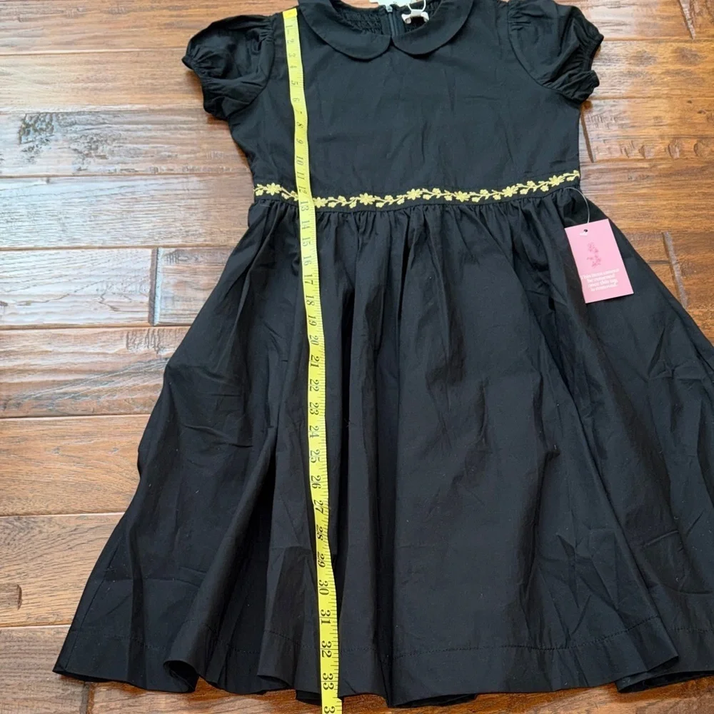 Ivy City Co Mini Murphy Black Dress with Gold Floral Trim, size 11/12